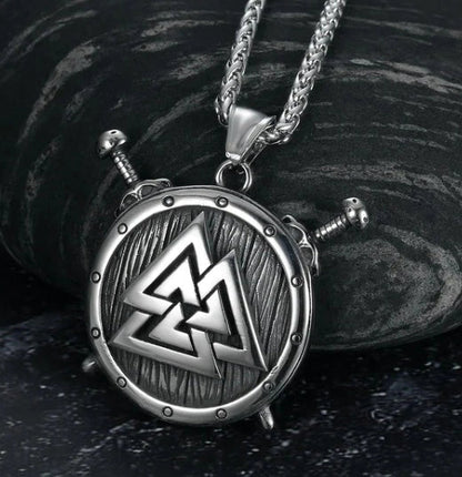 Stainless steel Norse rune necklaces with various Viking symbols and designs