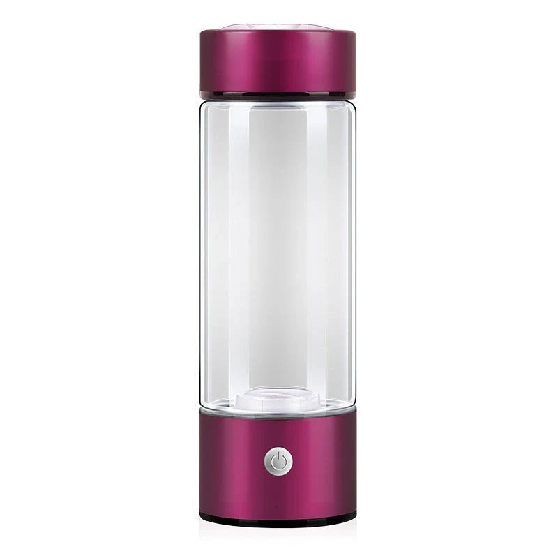Premium hydrogen water bottle with rechargeable generator, crafted with borosilicate glass for improved cellular health and hydration
