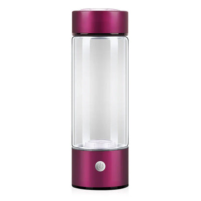 Premium hydrogen water bottle with rechargeable generator, crafted with borosilicate glass for improved cellular health and hydration