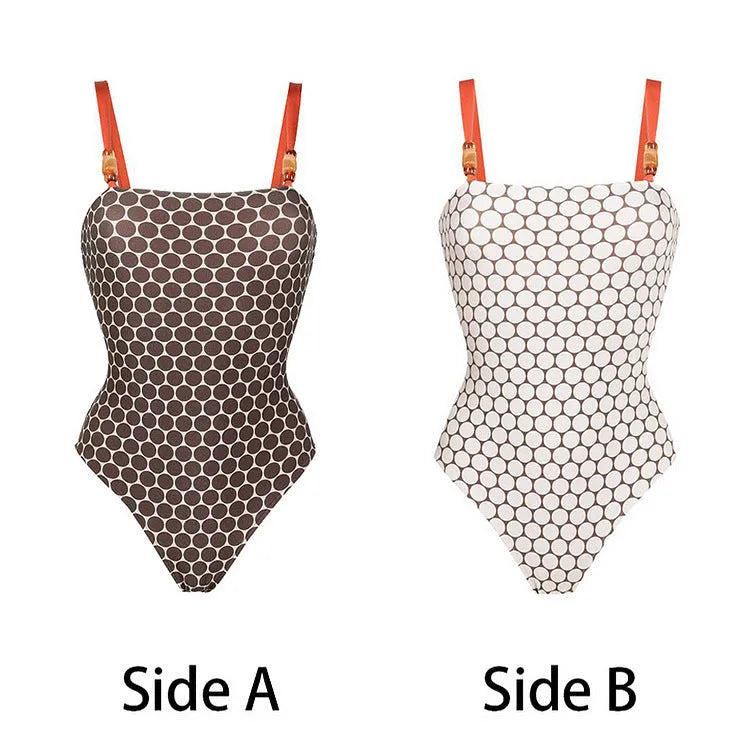 Women's one-piece swimsuit with wrap skirt in dots pattern design