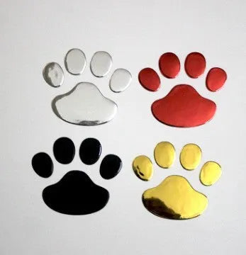 Pair of hand-shaped brush dog footprints PVC car sticker in black, gold, red, or silver colour.