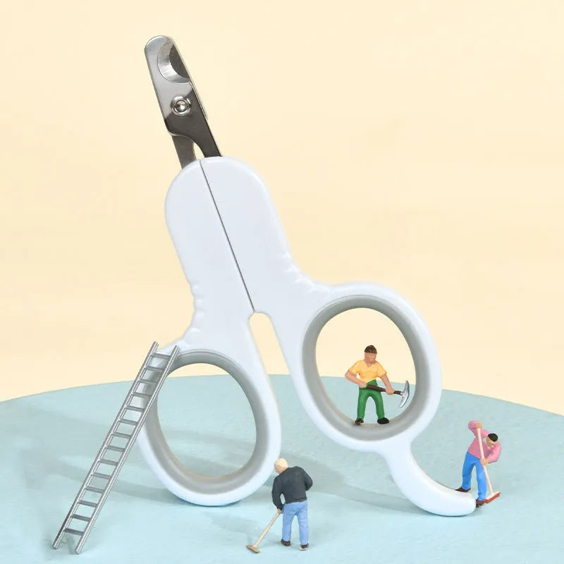 Professional grey pet nail clippers with curved safety tips and a rubberised ergonomic handle on a white background.