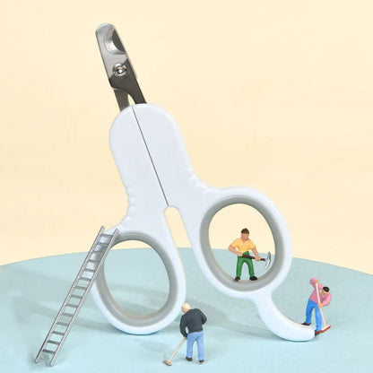 Professional grey pet nail clippers with curved safety tips and a rubberised ergonomic handle on a white background.