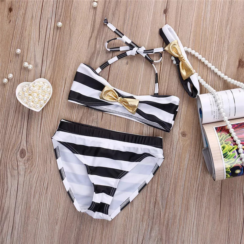Baby girl striped bow bikini beachwear for summer, sizes 90cm to 130cm