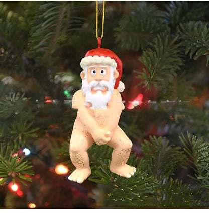 Naked Santa Claus resin decoration measuring 10cm tall with three-dimensional design and flat acrylic backing