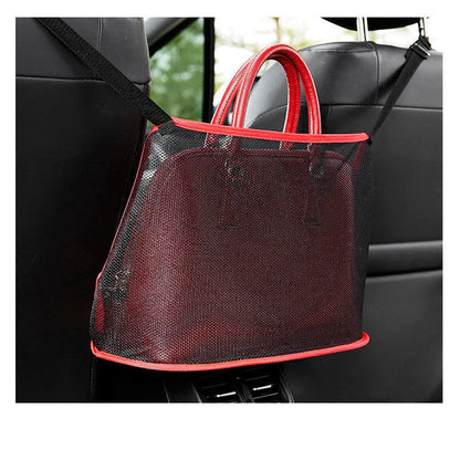 Durable car net pocket handbag holder in red and black, dimensions 40x12x26cm