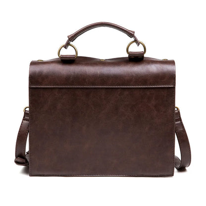 Bronze steampunk industrial retro style PU leather shoulder bag with metal details and a square pillow shape.