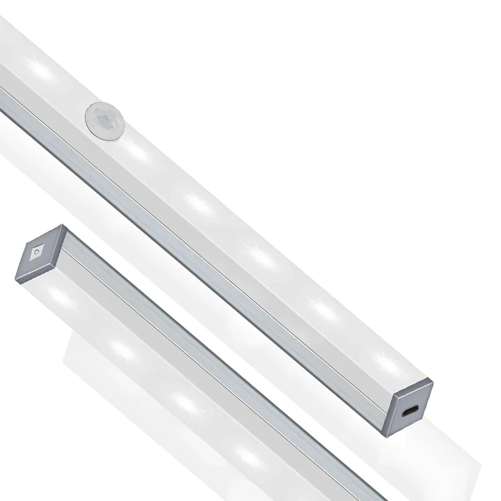 LED human body induction magnetic closet light showing aluminium shell and magnetic attachment for wardrobe installation
