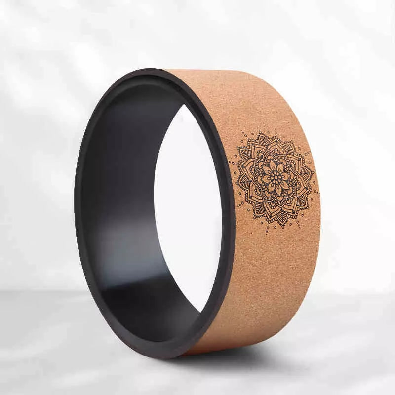 Cork Rubber Yoga Wheel with mandala flower design for enhanced grip and flexibility