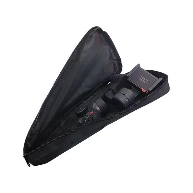 Black cloth storage bag for mobile phone stabilizer accessories measuring 20cm x 15cm x 5cm
