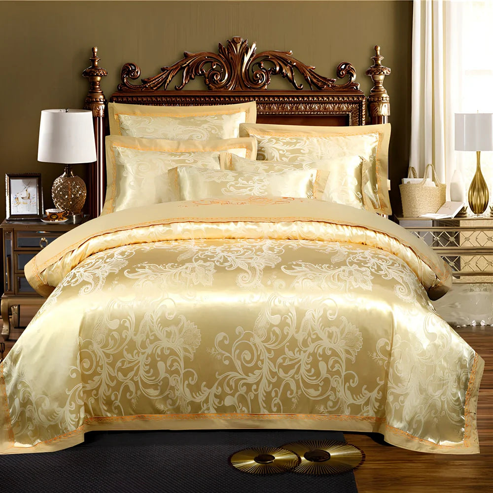 Jacquard woven cotton quilt cover with embroidery detailing in European style, showing textured patterns and colour options