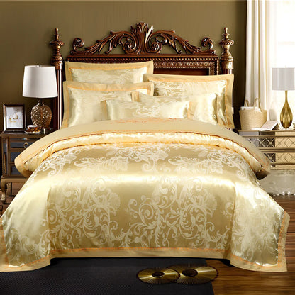 Jacquard woven cotton quilt cover with embroidery detailing in European style, showing textured patterns and colour options