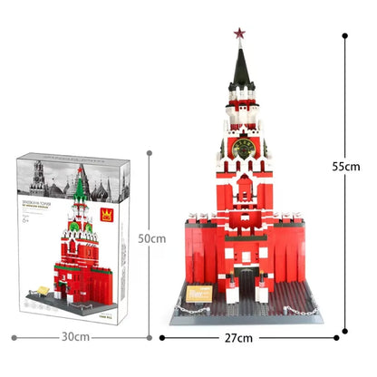 Wange building block set with 800+ ABS plastic pieces for constructing architectural landmark models