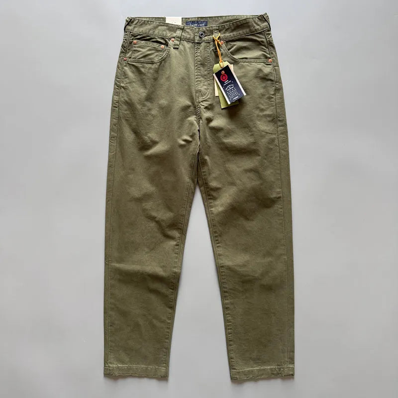 Men's straight leg casual cotton trousers in grey colour showing mid-waist fit and straight silhouette