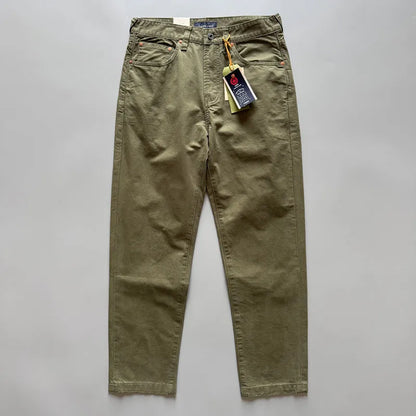 Men's straight leg casual cotton trousers in grey colour showing mid-waist fit and straight silhouette