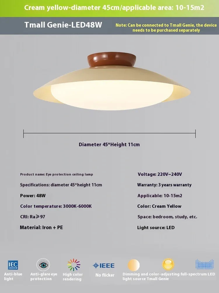 Modern flying saucer shaped ceiling lamp in cream style with minimalist design and clean geometric lines