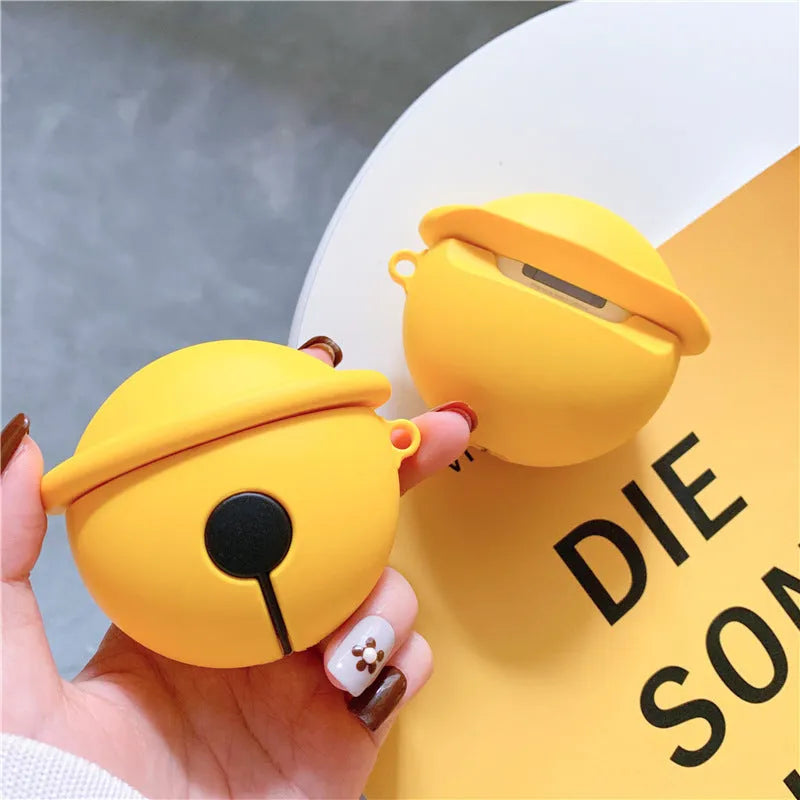 Yellow silicone bell-shaped case for AirPods with keychain loop
