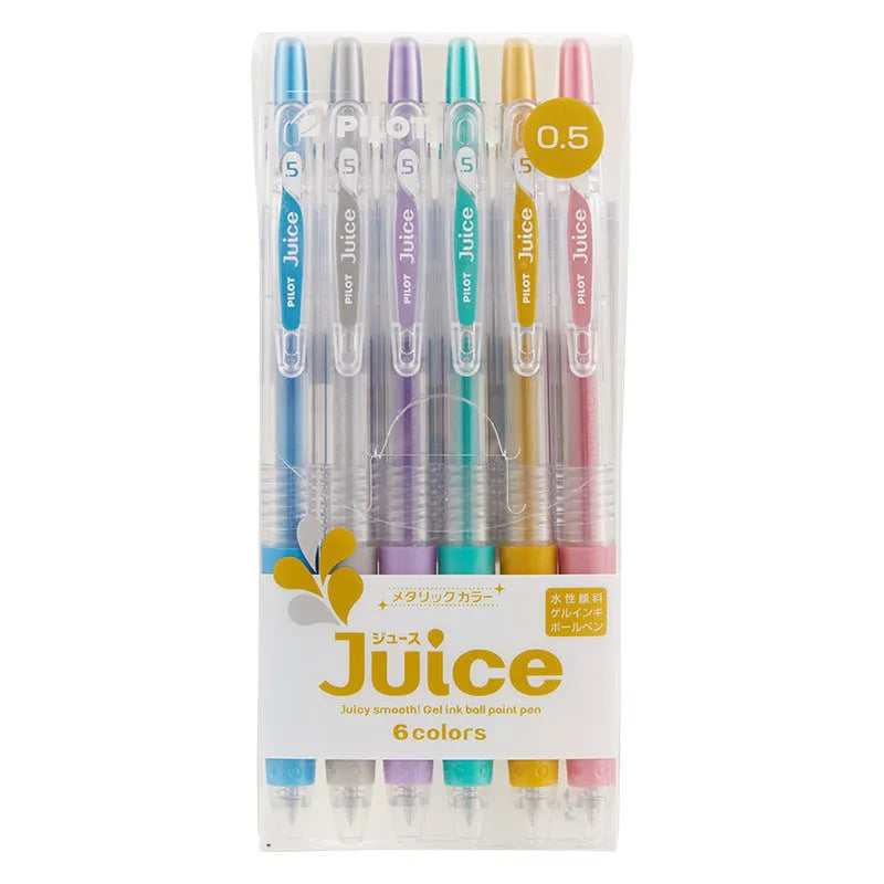 Baiguole 0.5mm gel pen showing examples from its metallic, fluorescent, and tender colour collections.