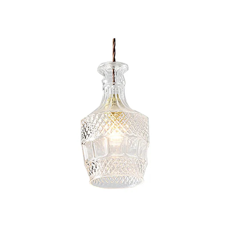 Glass bottle chandelier with adjustable 1.2m height, 150mm glass body, fishing line shape and 220V button switch