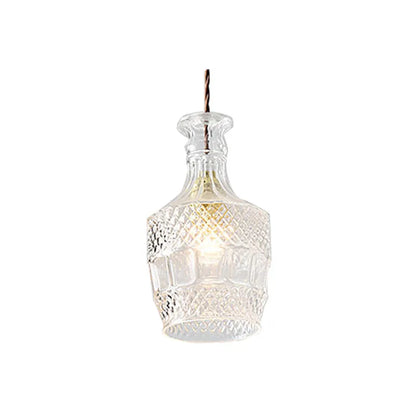 Glass bottle chandelier with adjustable 1.2m height, 150mm glass body, fishing line shape and 220V button switch