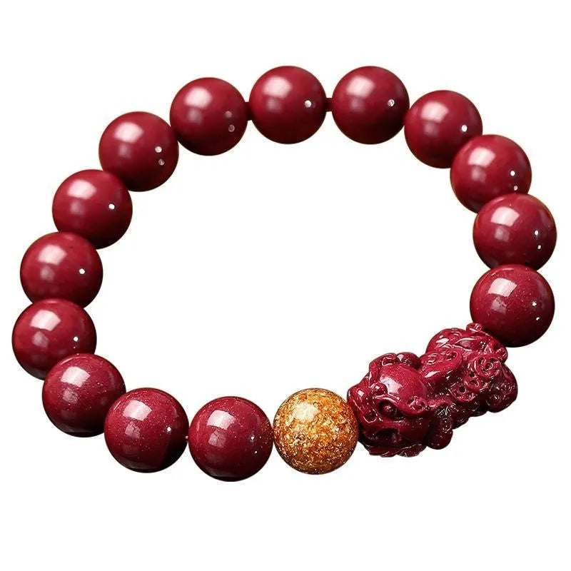 Purple gold sandstone and cinnabar totem bracelet with polished stone beads.