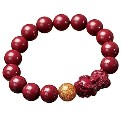 Purple gold sandstone and cinnabar totem bracelet with polished stone beads.