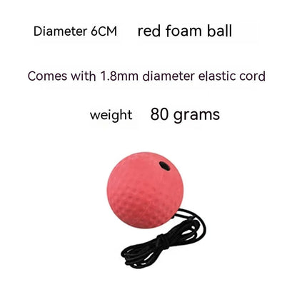 Head-mounted boxing reaction ball trainer with adjustable headband and multiple coloured balls