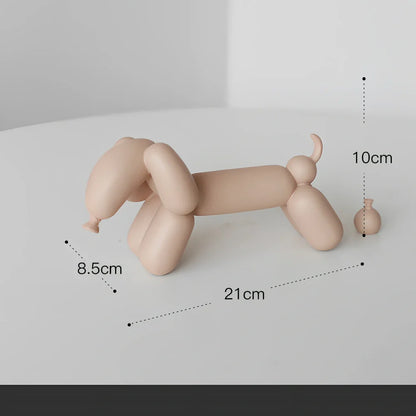 Solid resin balloon dog ornament in squat position with Scandinavian design, 15cm height