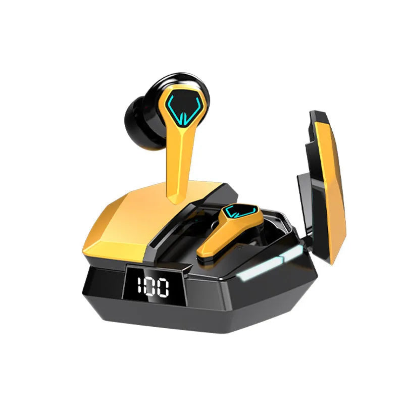 E-sports wireless in-ear Bluetooth headset with digital display, breathing light, PC ABS body, silver red yellow or white