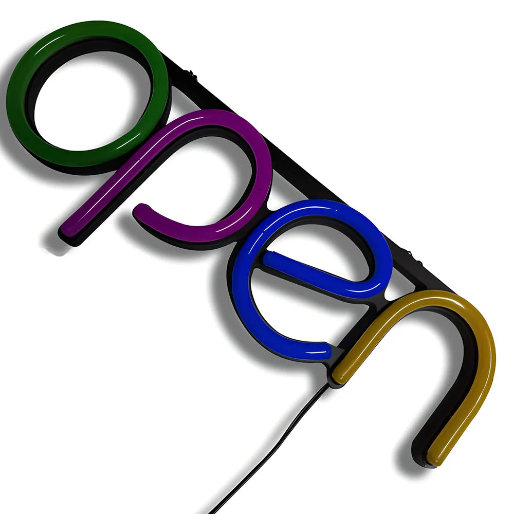 LED luminous word neon sign mounted on transparent acrylic with cool-running illumination