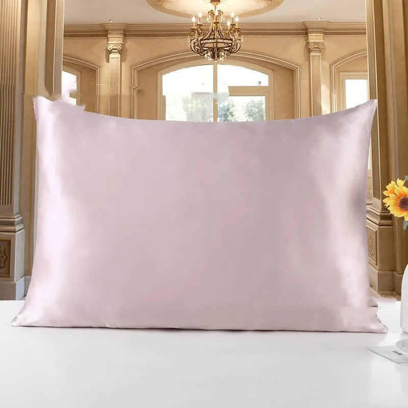 19 M double-sided silk pillowcase in apricot colour showing smooth texture and dimensions
