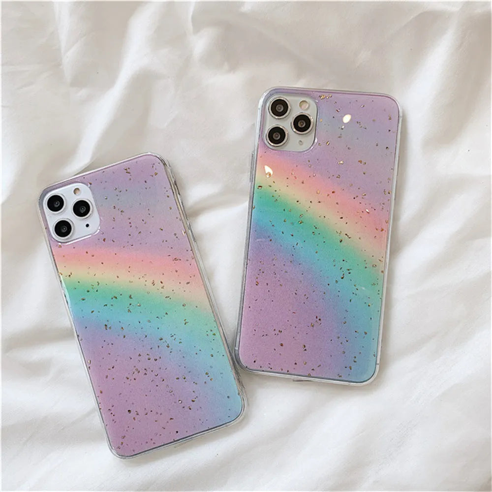 Rainbow gradient phone case with Japanese Korean stripes on TPU shell for iPhone models