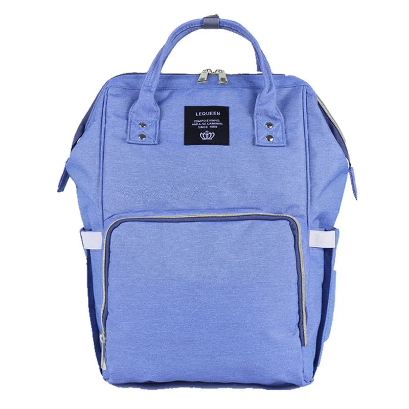 Oxford maternity nappy bag with 16-20L capacity, anti-theft design, bottle area, and multiple colour options