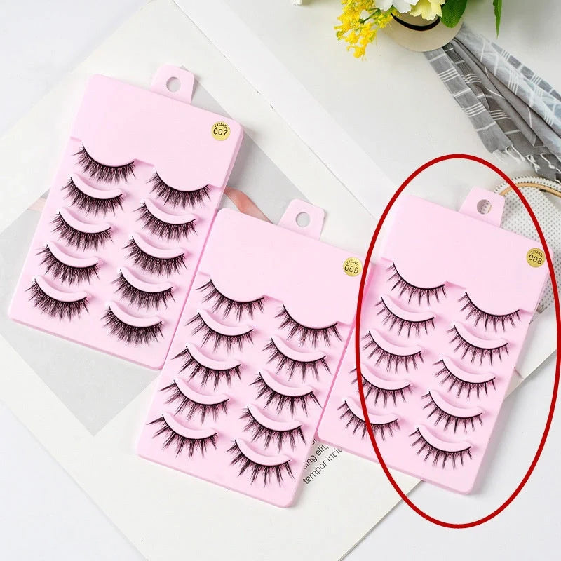Natural wispy manga lashes for anime cosplay and Korean makeup, 5 pairs