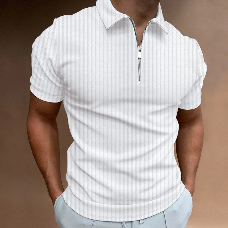 Men's striped zipper short sleeve t-shirt in various colors