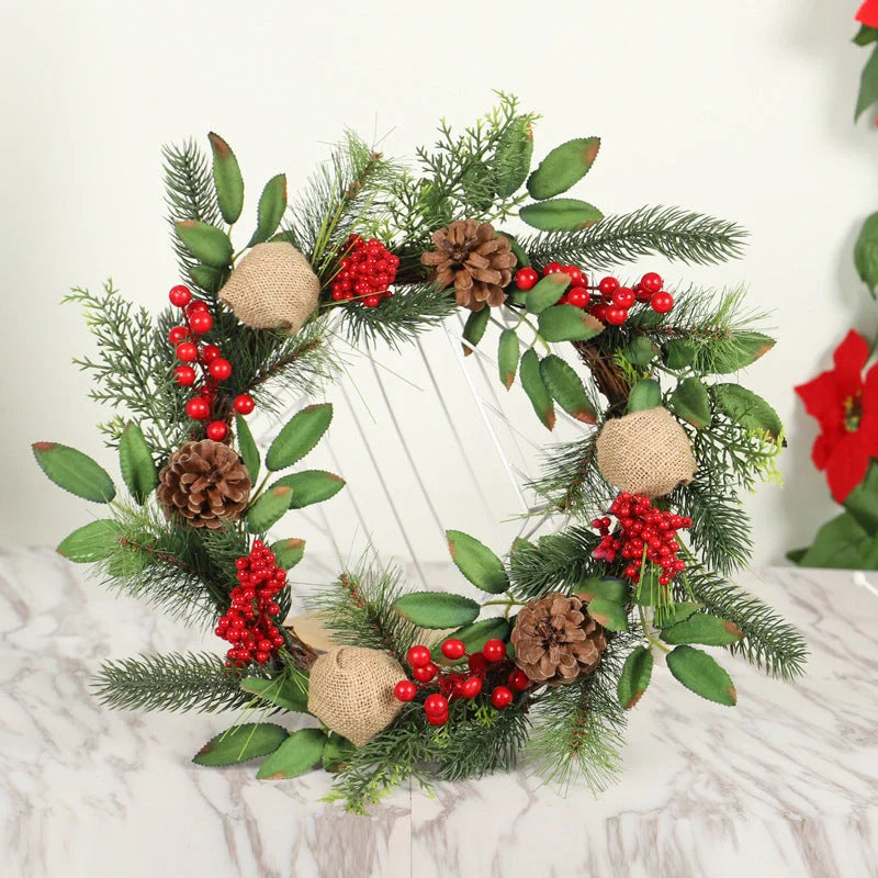 Natural Pine Christmas Wreath with frost, pine cones, and berries