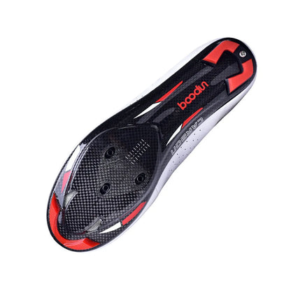 White cowhide leather cycling shoes with shock-absorbing non-slip design, sizes 39-45