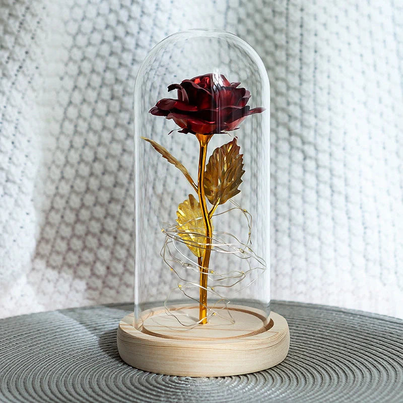 Enchanted Forever Rose in Glass LED Light Christmas Decoration with wooden base