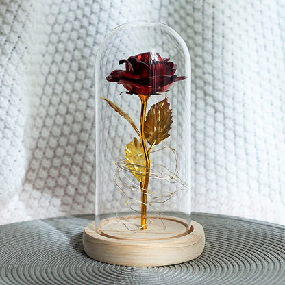 Enchanted Forever Rose in Glass LED Light Christmas Decoration with wooden base