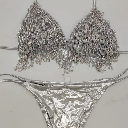 Diamond Flowing Bikini in gold and silver, perfect for summer beach outings