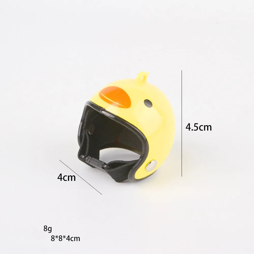 Small adjustable pet helmet for chickens and birds with sponge lining in various costume designs