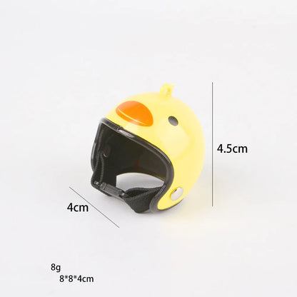 Small adjustable pet helmet for chickens and birds with sponge lining in various costume designs