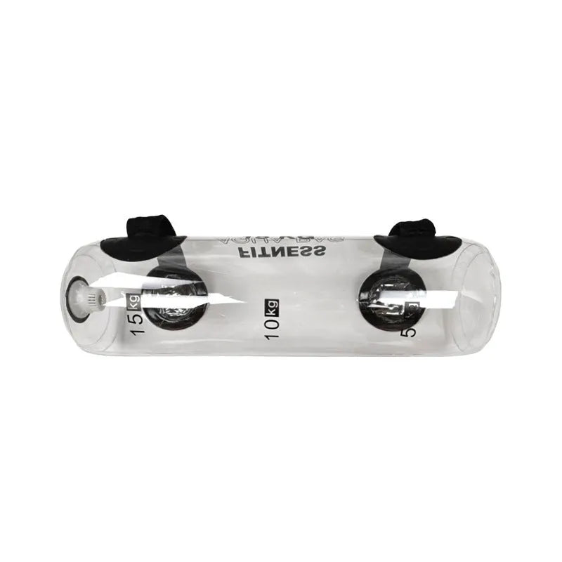 Transparent PVC inflatable water bag dumbbell for adjustable weight training.