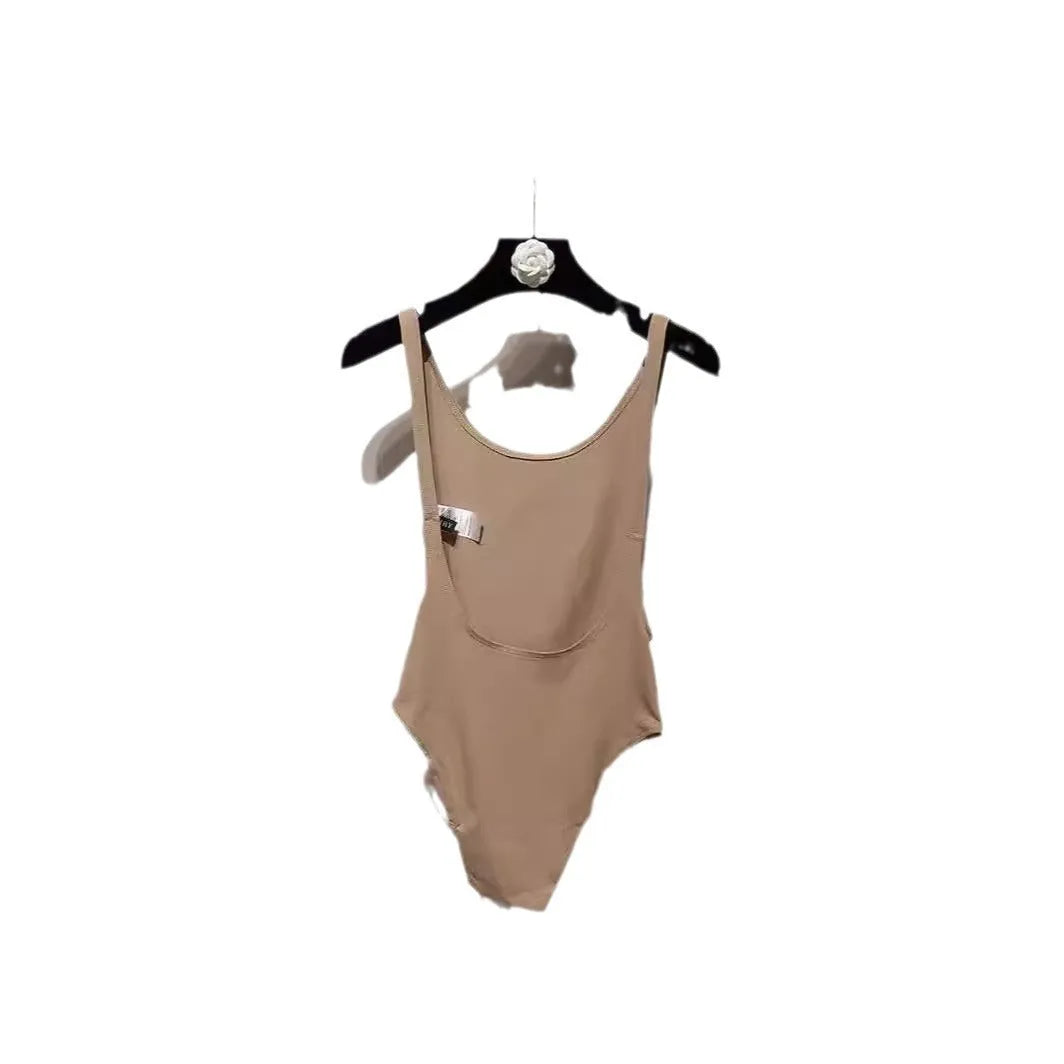 Backless sling jumpsuit for women, slim fit polyester, short 40cm length, black white khaki orange, sizes S M L