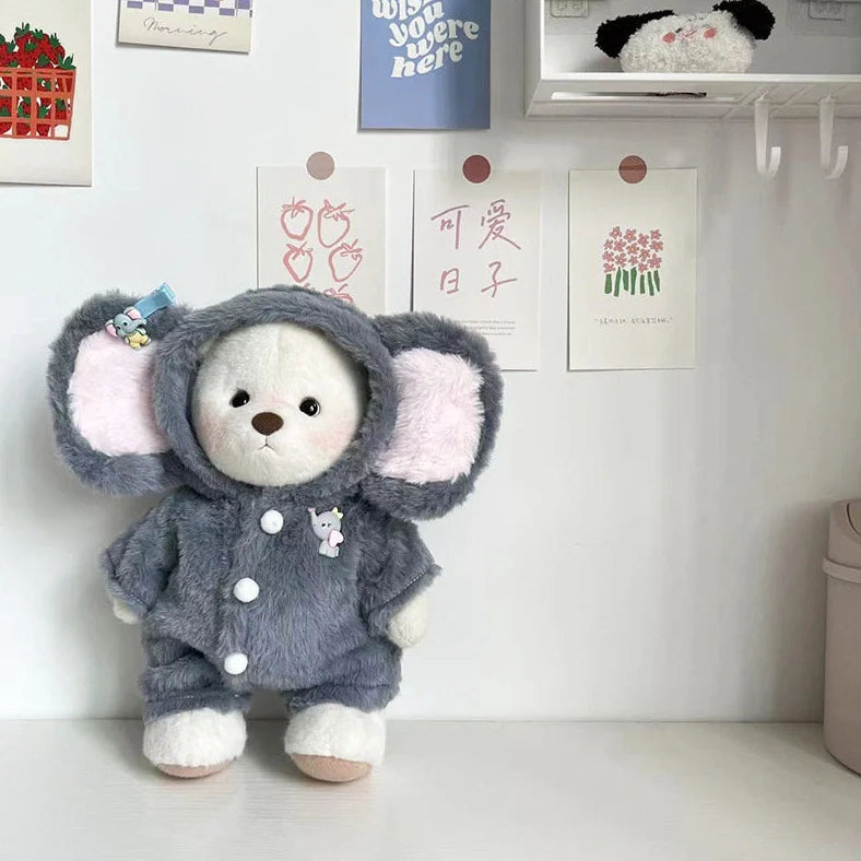 Grey elephant jumpsuit suit for 30cm Lina bear doll with plush material