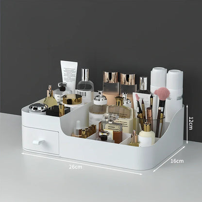 Rectangular toiletries organiser in white with Nordic design on wooden desktop