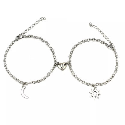 Sun Moon Charm Stainless Steel Couple Bracelets in NK, O type, and pearl colors