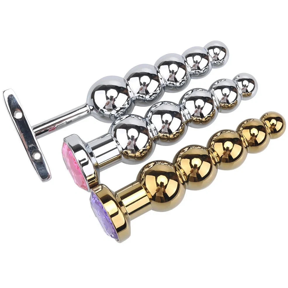 Gold metal anal beads style A 141mm length 33mm diameter for adult use