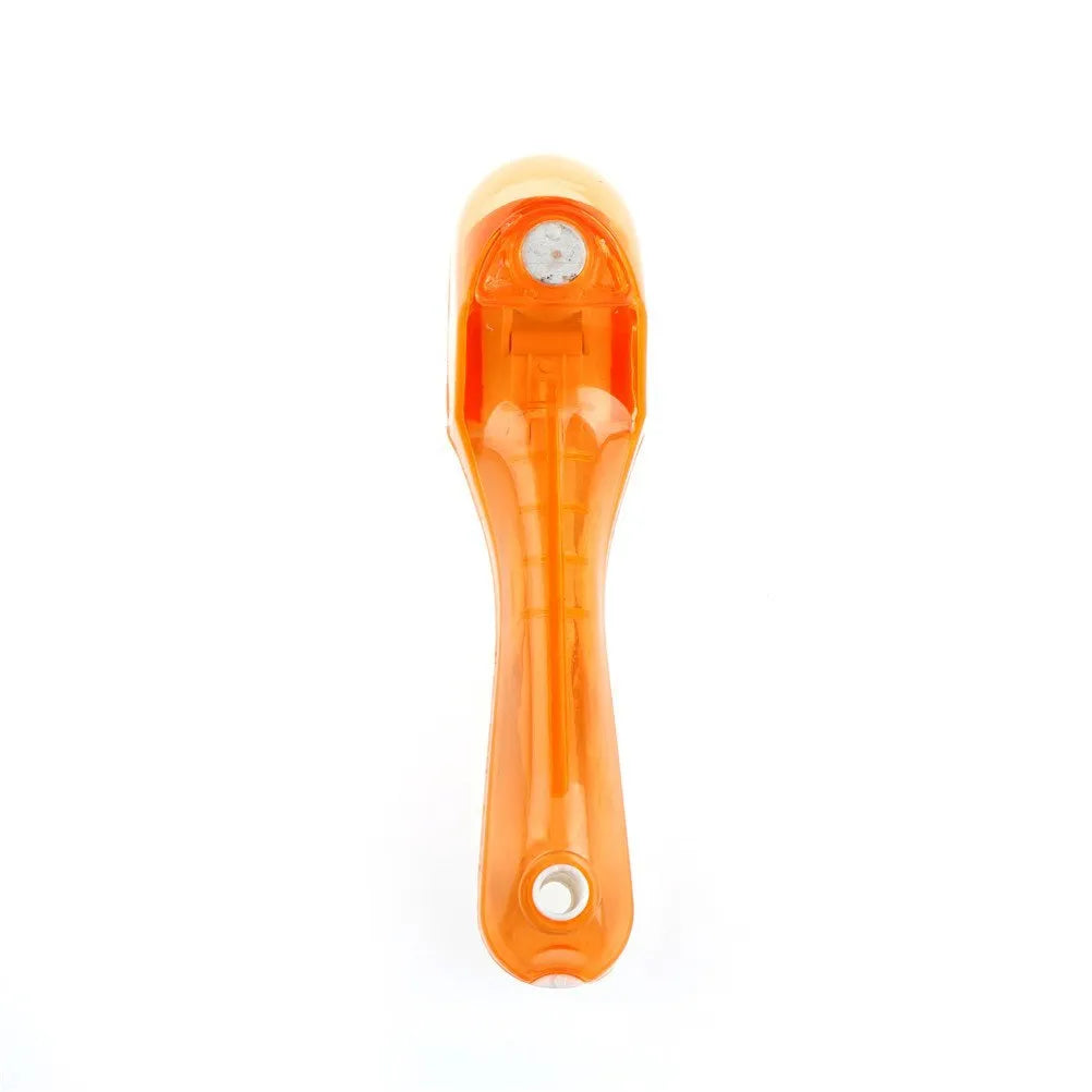 Orange and blue digital measuring spoon set showing measurement units and ergonomic handle.