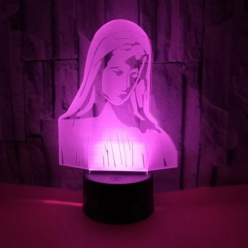 3D LED night light with laser-engraved acrylic plate showing stereoscopic dual ring pattern in colourful illumination